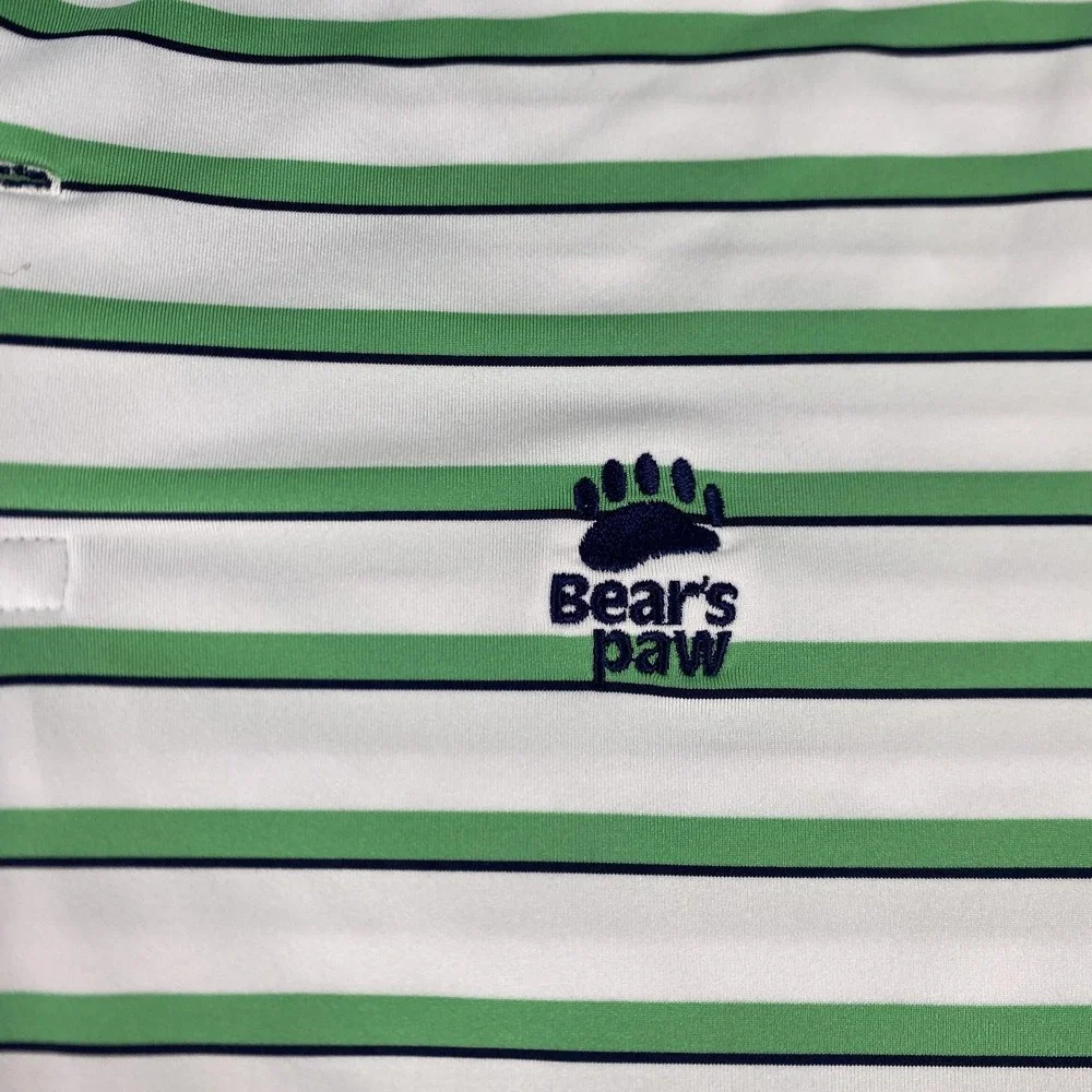 RLX Ralph Lauren Polo Shirt Mens Large White Green Stripe Performance Bear's Paw